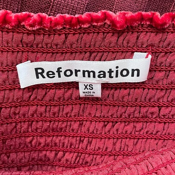 Last Chance! New Reformation Albi Velvet Puff Sleeve Mini Dress Crimson XS $278 - Picture 7 of 9